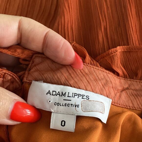 Adam Lippes Orange Cuffed Sleeve Blouse with Mandarin Collar, US0 - Picture 15 of 16
